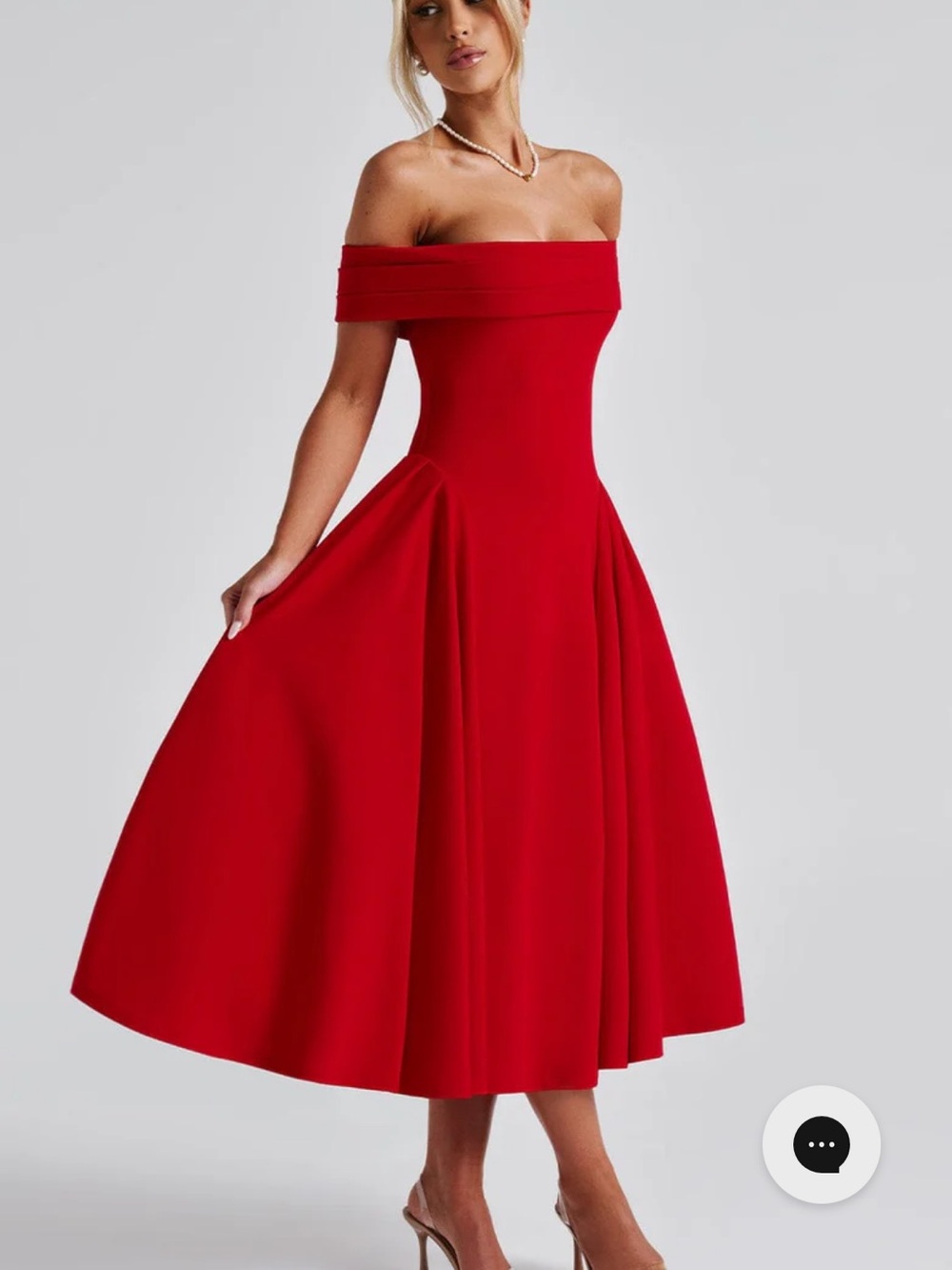 Elegant Off-the-Shoulder Red Midi Dress